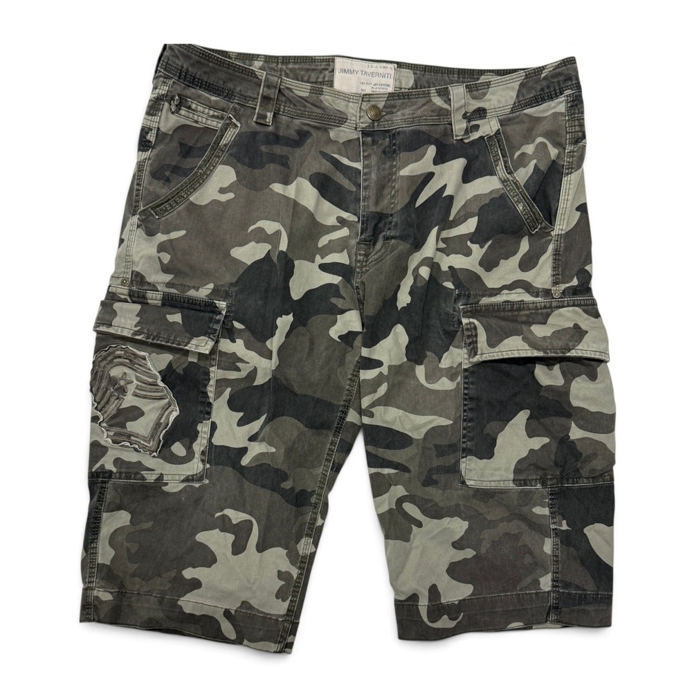 Jimmy Taverniti Camo Cargo Shorts Mens 34 Green Grey Military Tactical 55J